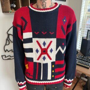 Vintage Deadstock 90s Knit Cotton Geometric Abstract Sweater ~ Size Medium
